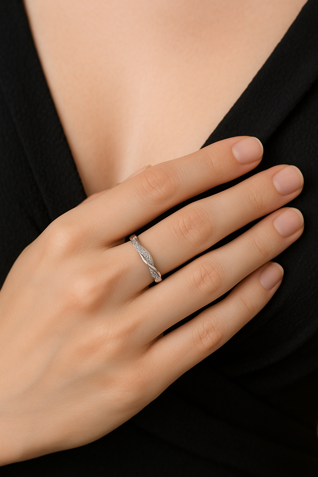 Bague en Argent 925 Rhodié – Anneau Élégant Torsadé Sertis de Zirconiums