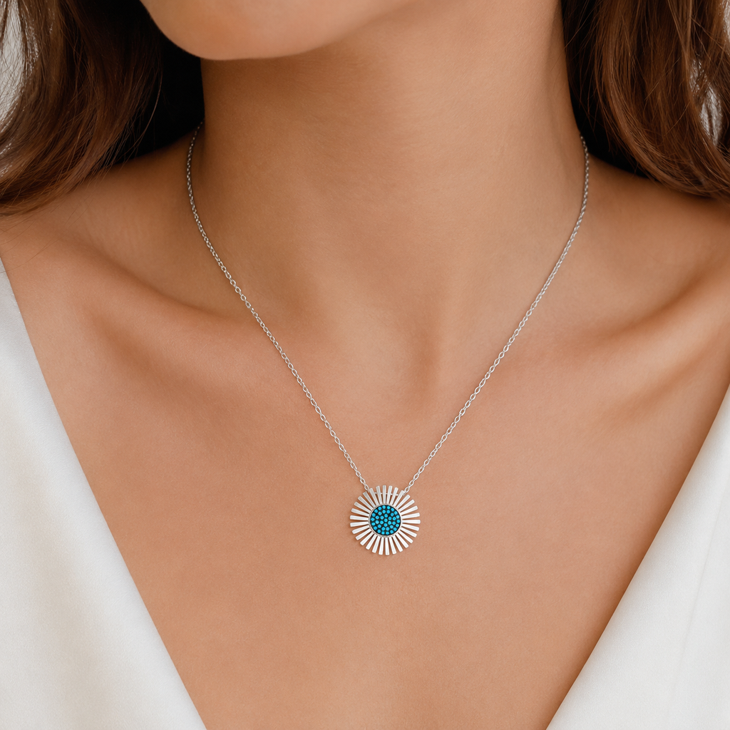 Collier Soleil Turquoise Argent 925 Rhodié