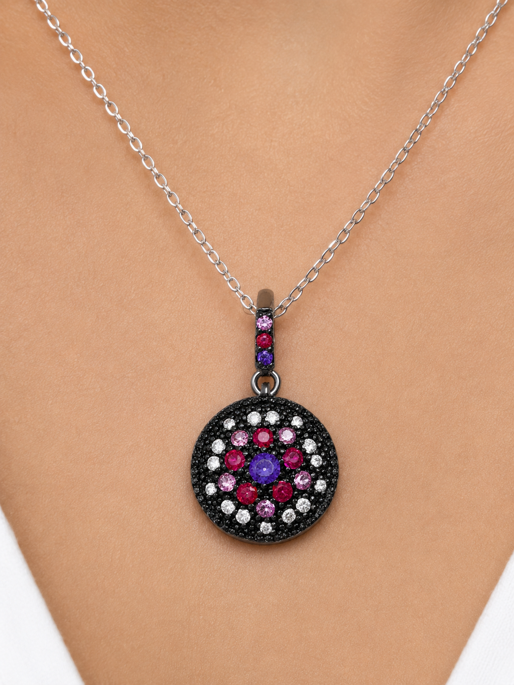 Collier Argent 925 Rhodié & Zirconiums Multicolores