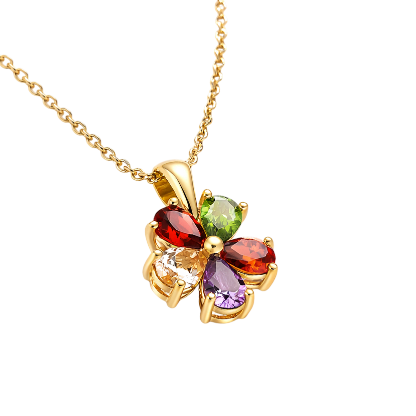 Collier Fleur Multicolore – Plaqué Or 18 Carats & Zirconium
