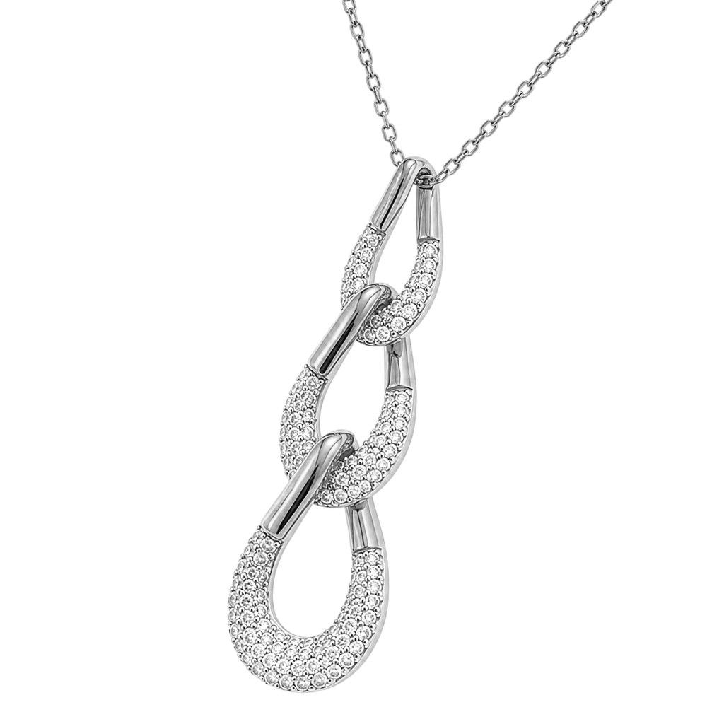 Collier Maillons Entrelacés Argent 925 Rhodié & Zirconiums