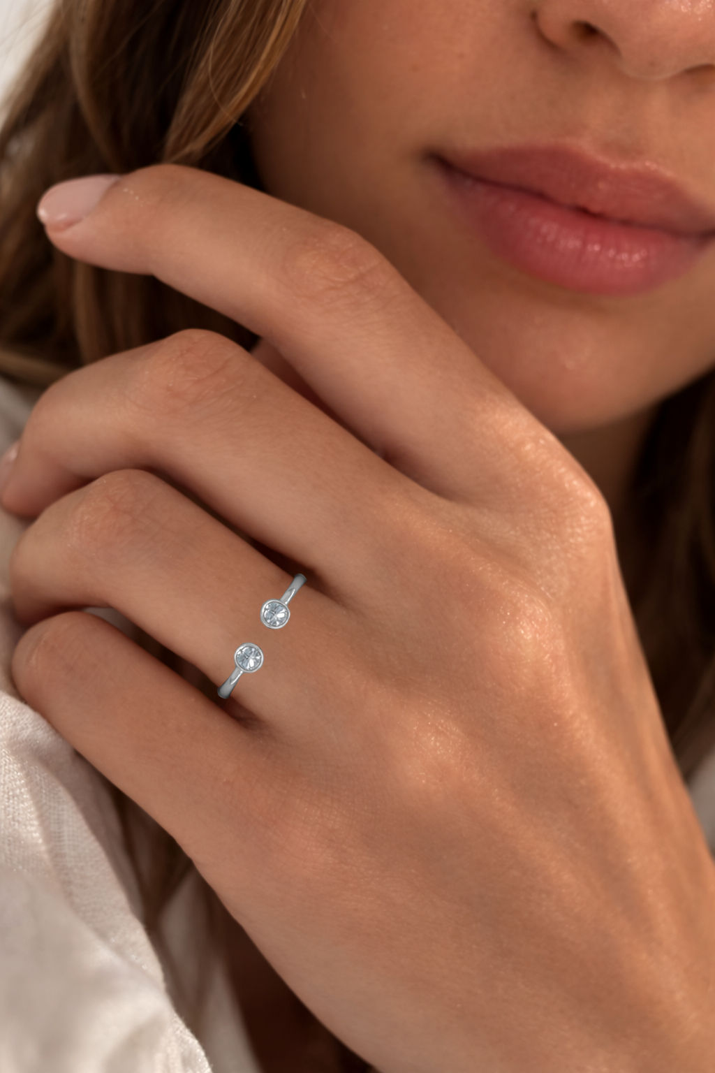 Bague ouverte double zirconium – Argent 925 rhodié