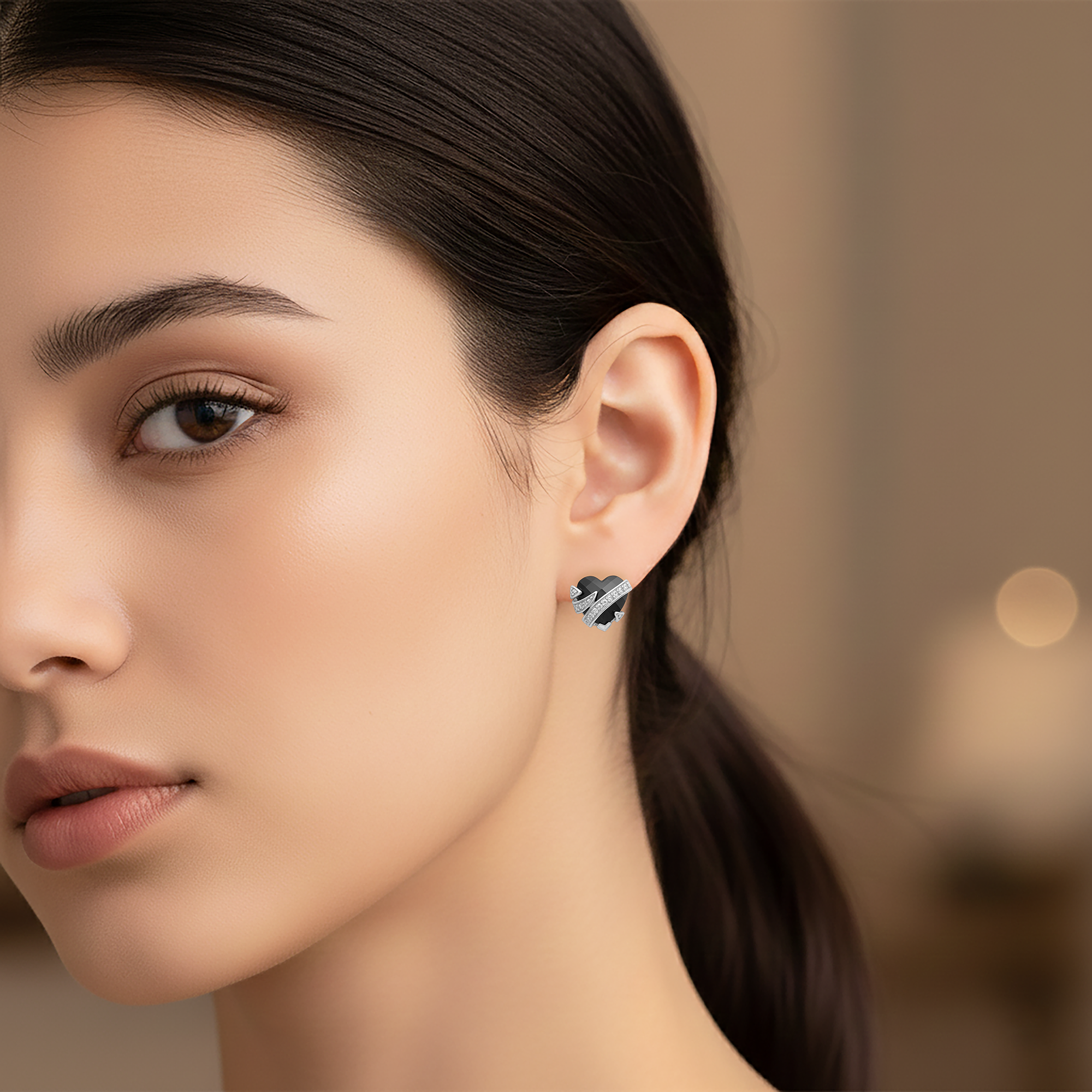 Boucles d’oreilles Cœur Onyx & Argent 925 Rhodié – Zirconiums Étincelants