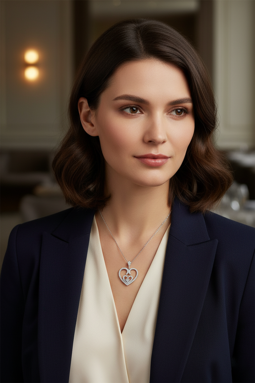 Collier Cœur en Argent 925 Rhodié & Zirconium – Pendentif Double Cœur