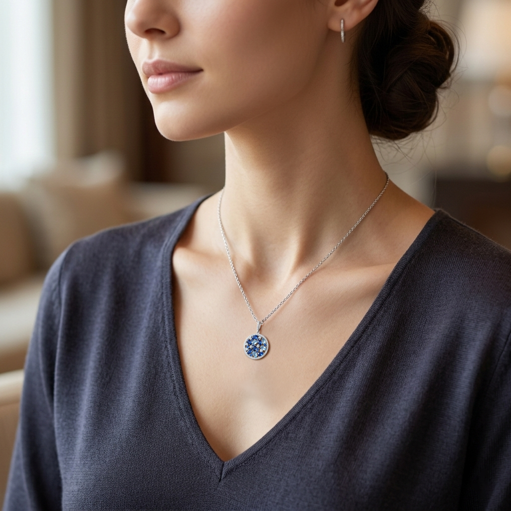 Collier Rond Éclat Bleu – Argent 925 Rhodié & Zirconiums