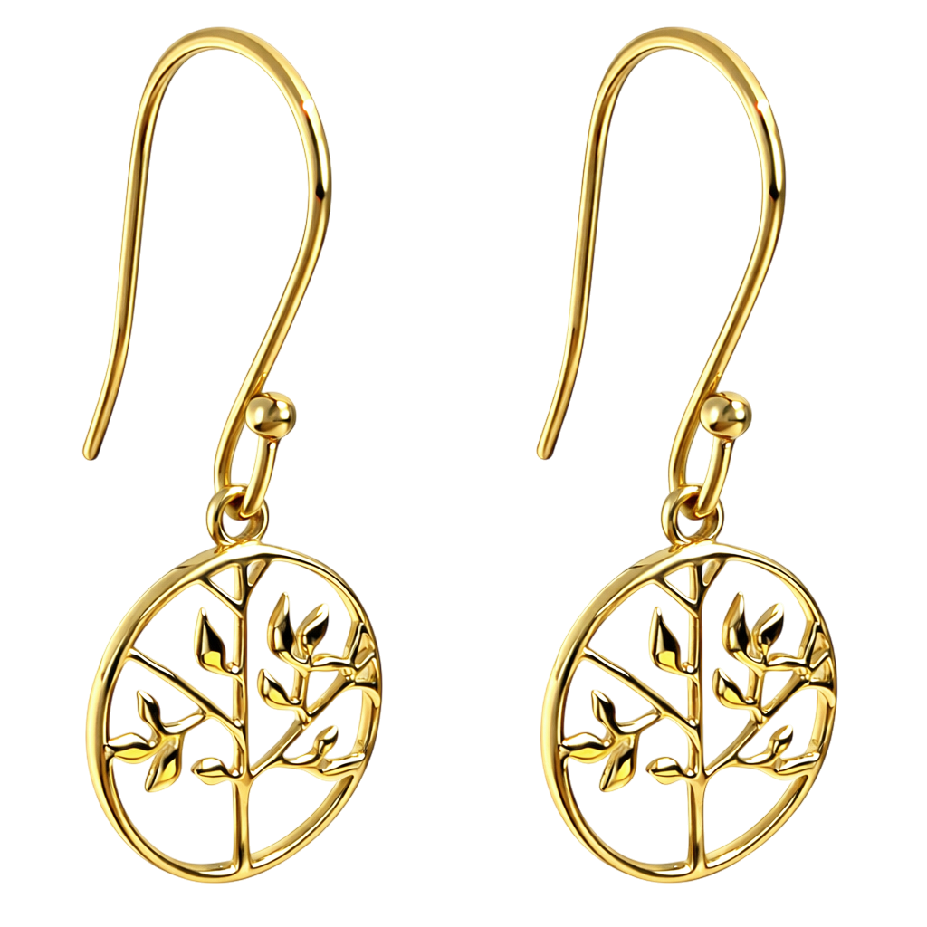 Boucles d’oreilles Arbre de Vie – Plaqué Or 18 carats