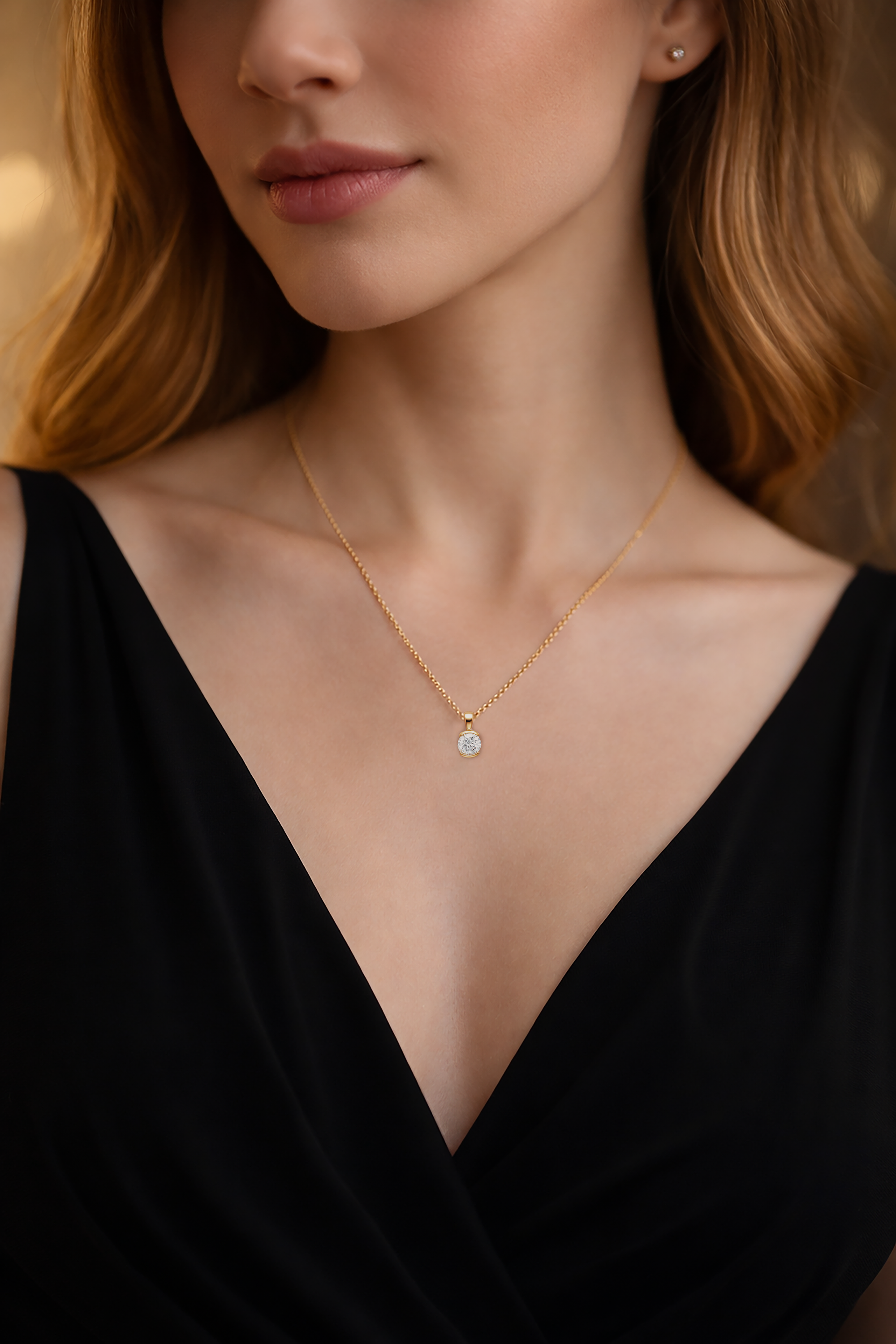 Collier Solitaire Zirconium 5 mm – Plaqué Or 18 Carats