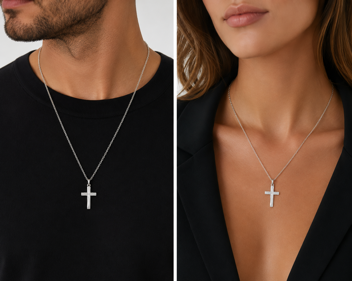 Collier Croix en Argent 925 Rhodié – Pendentif Gravé | Orinae