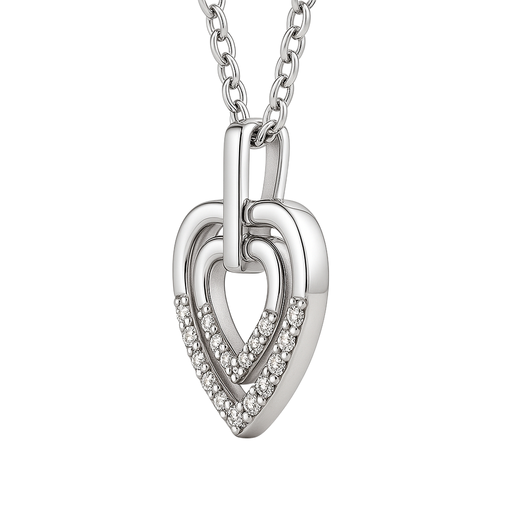 Collier Cœurs Entrelacés en Argent 925 Rhodié & Zirconium