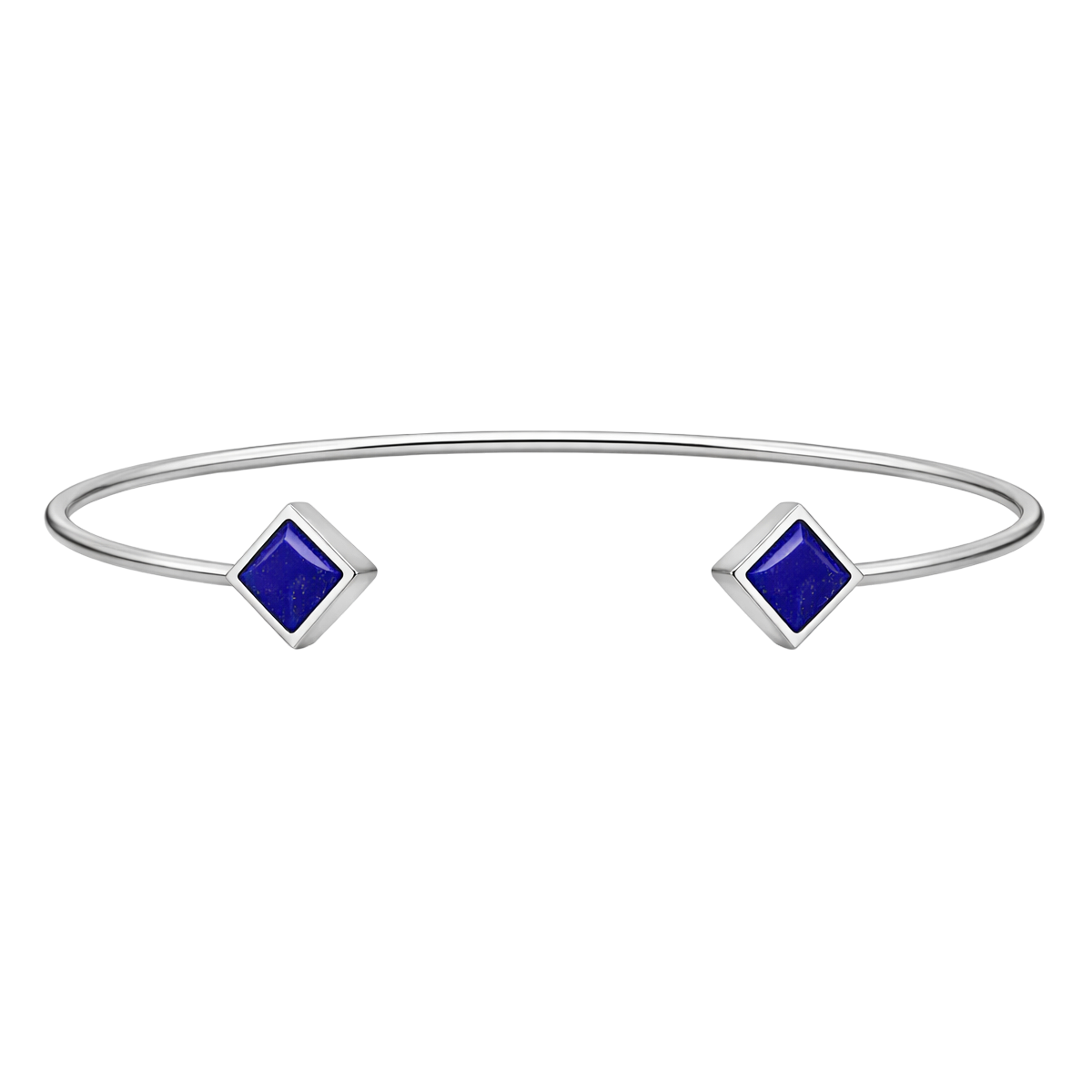 Bracelet Jonc Ouvert en Argent 925 Rhodié & Lapis Lazuli