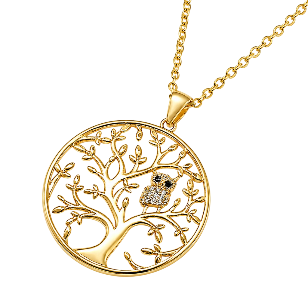 Collier Arbre de Vie & Hibou – Plaqué Or Jaune 18 Carats