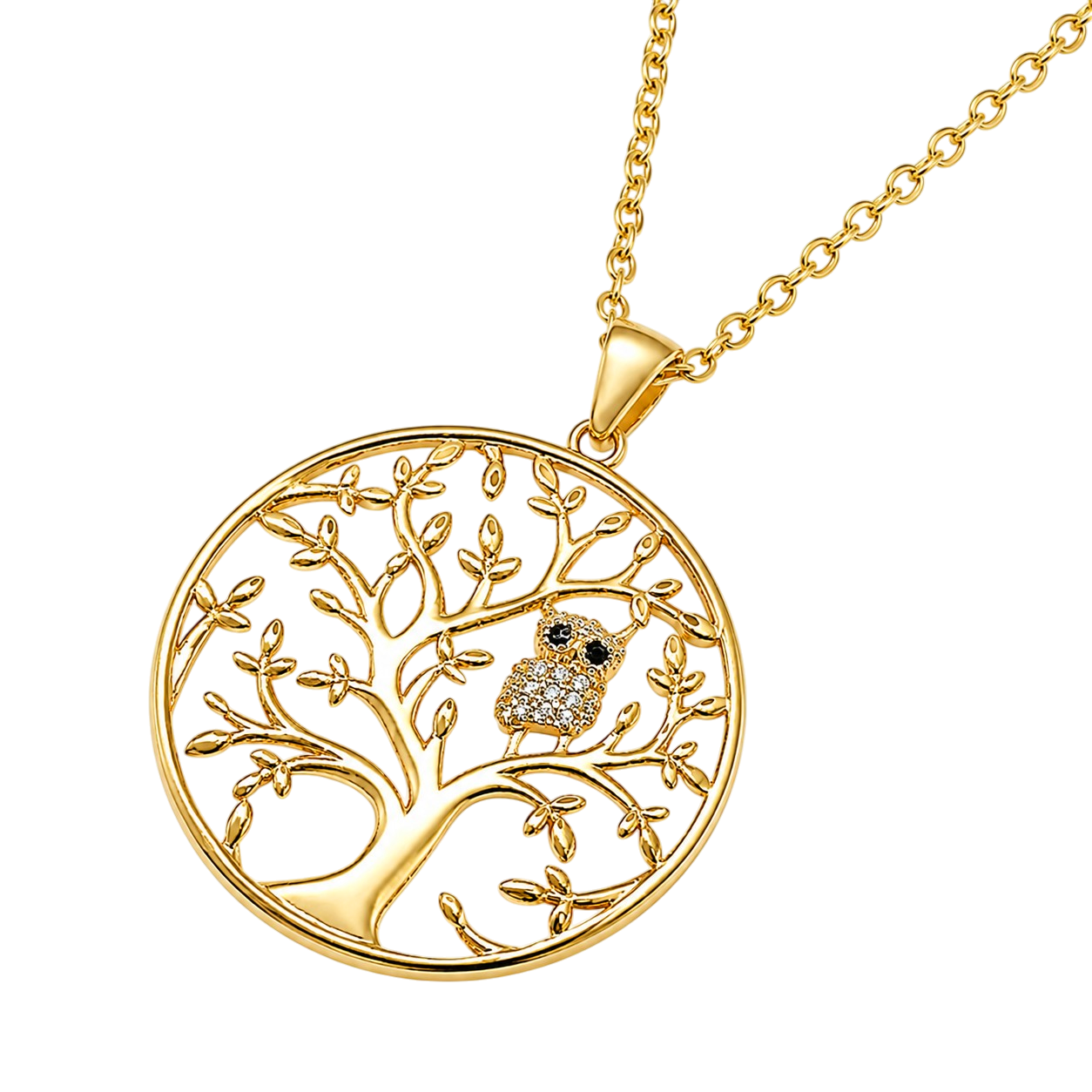 Collier Arbre de Vie & Hibou – Plaqué Or Jaune 18 Carats