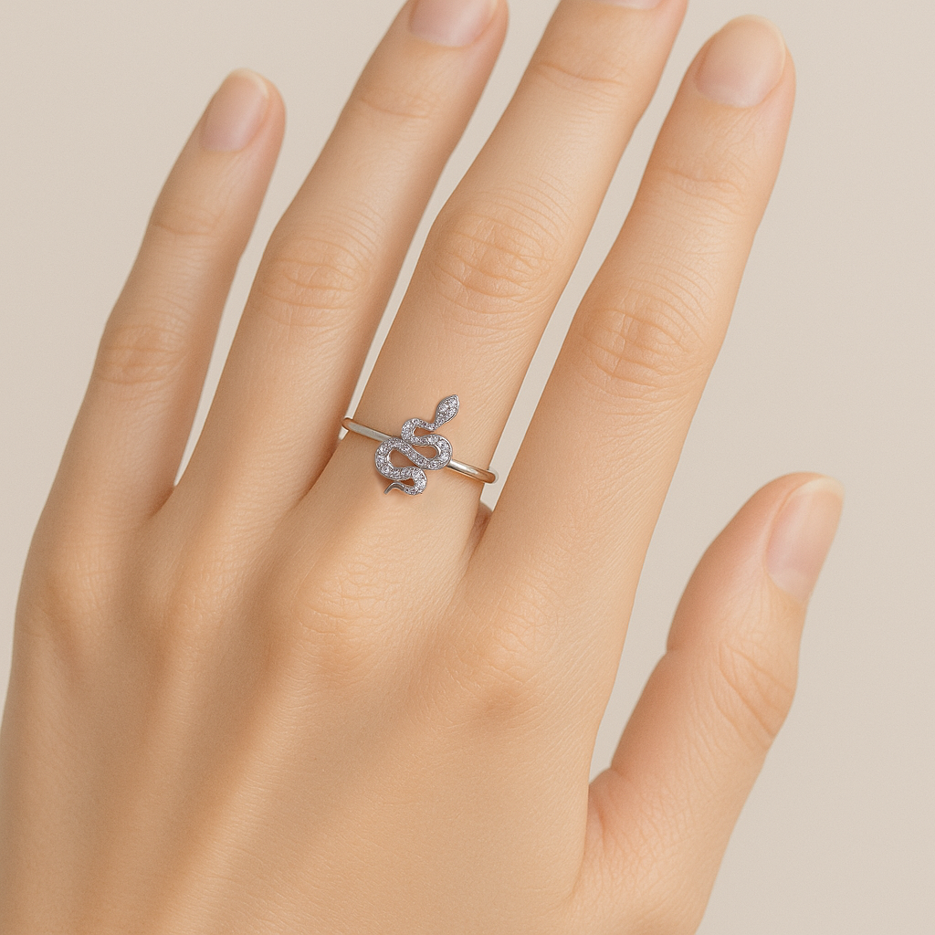 Bague Serpent en Argent 925 Rhodié – Zircons Étincelants