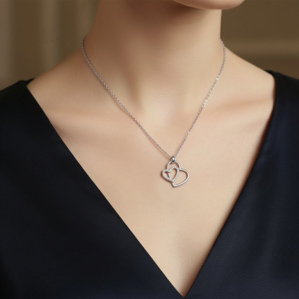 Collier Cœur Entrelacé en Argent 925 Rhodié & Zirconium