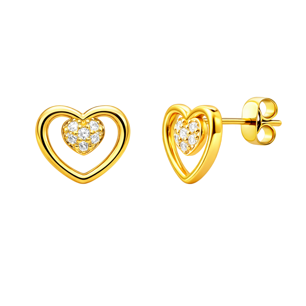 Boucles d’oreilles Cœur – Plaqué Or 18 Carats & Zirconium