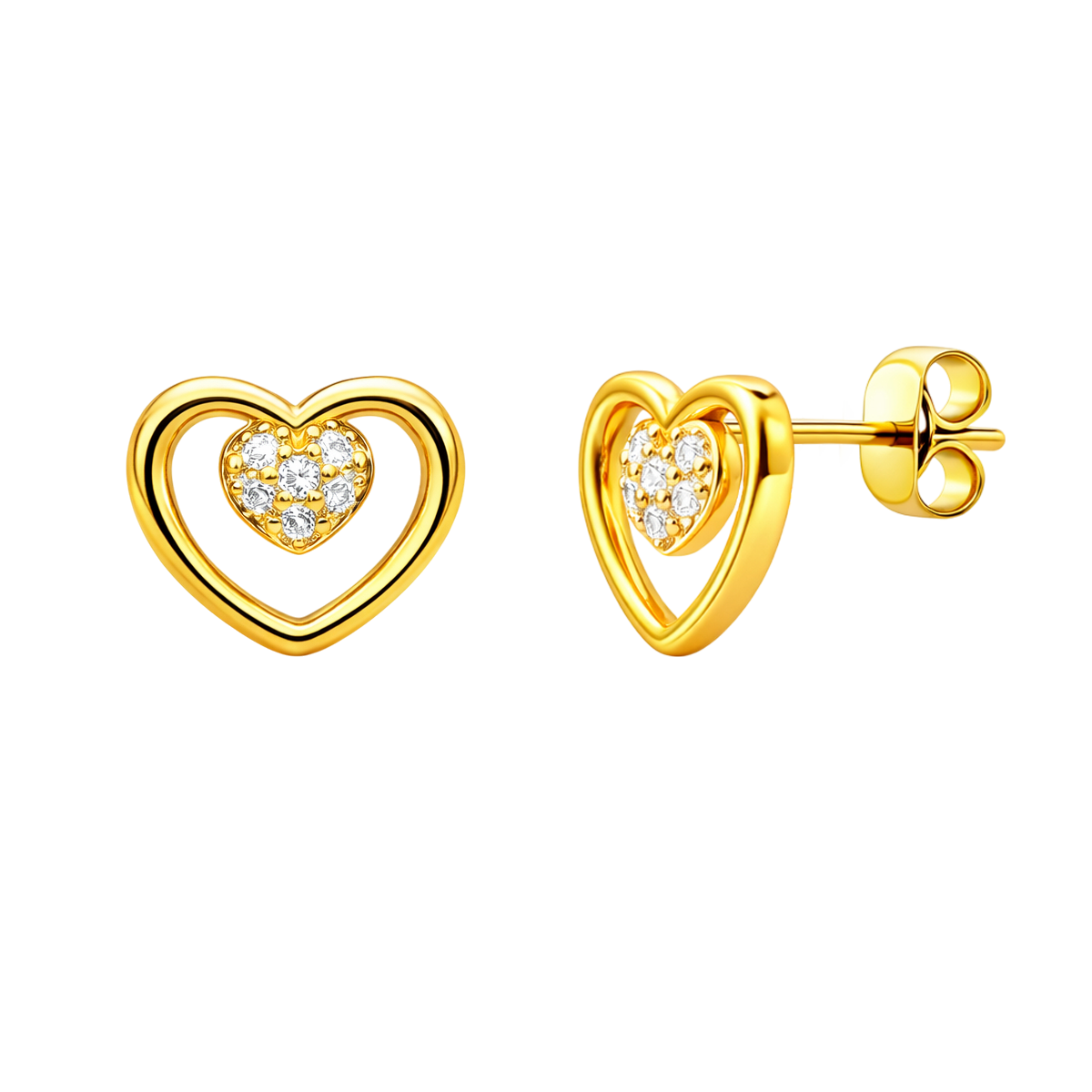 Boucles d’oreilles Cœur – Plaqué Or 18 Carats & Zirconium