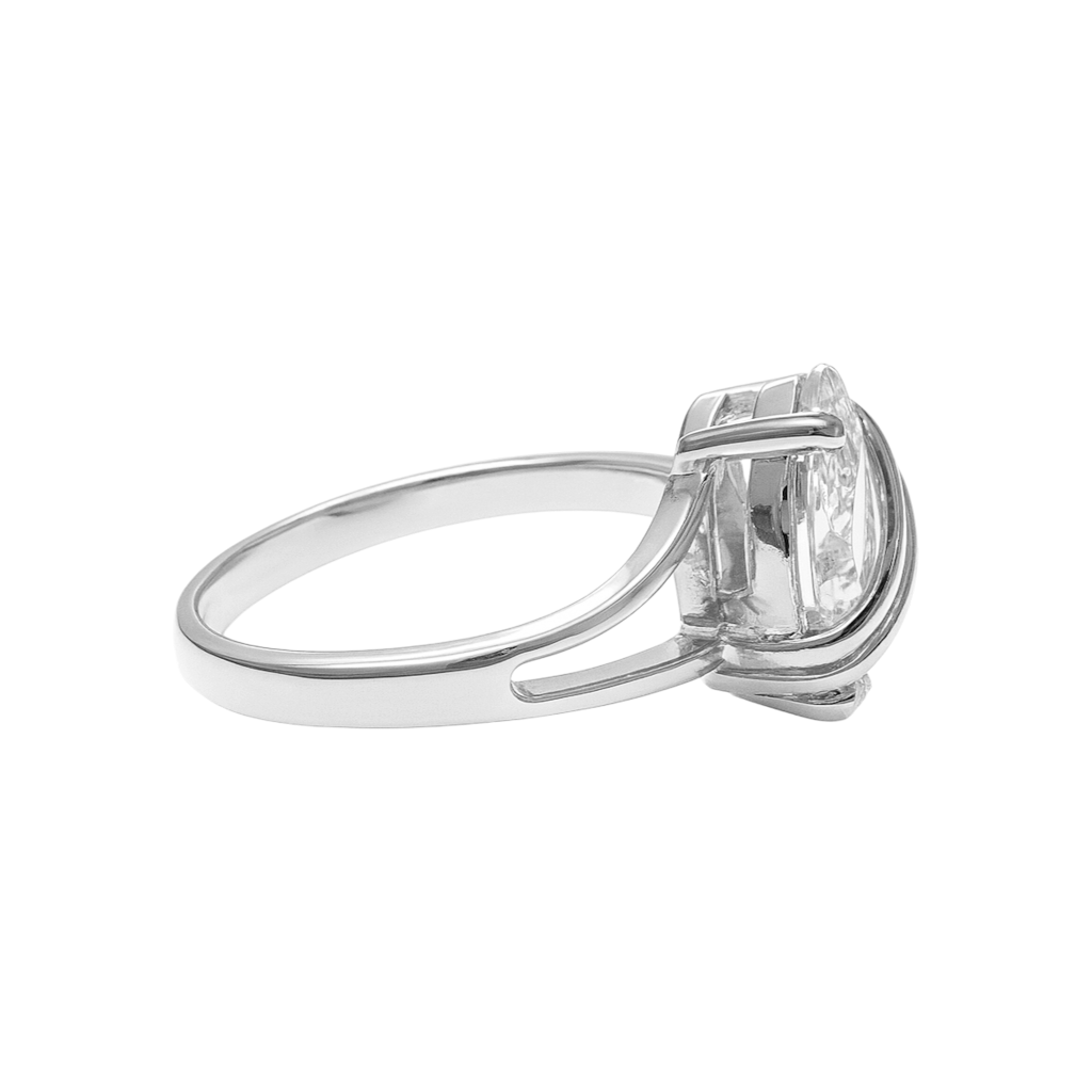 Bague Marquise Argent 925 Rhodié – Zirconium Taille Marquise – Design Moderne Croisé