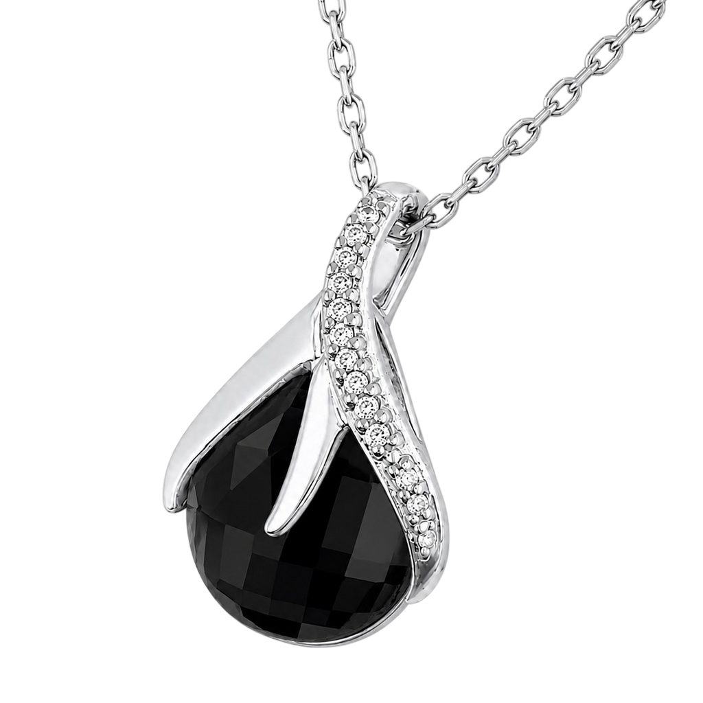 Collier Goutte Éclat Argent 925 Rhodié & Zirconium noir