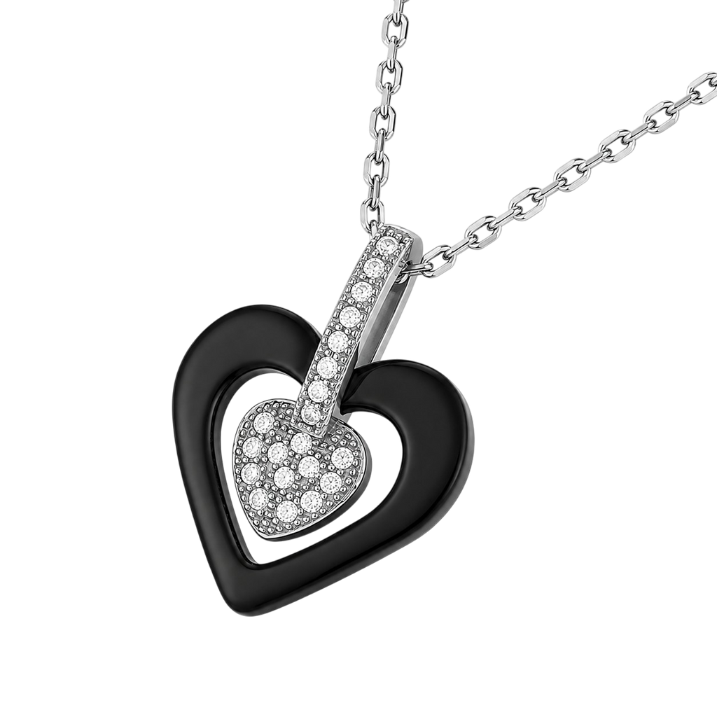 Collier Cœur Céramique Noire & Argent 925 Rhodié