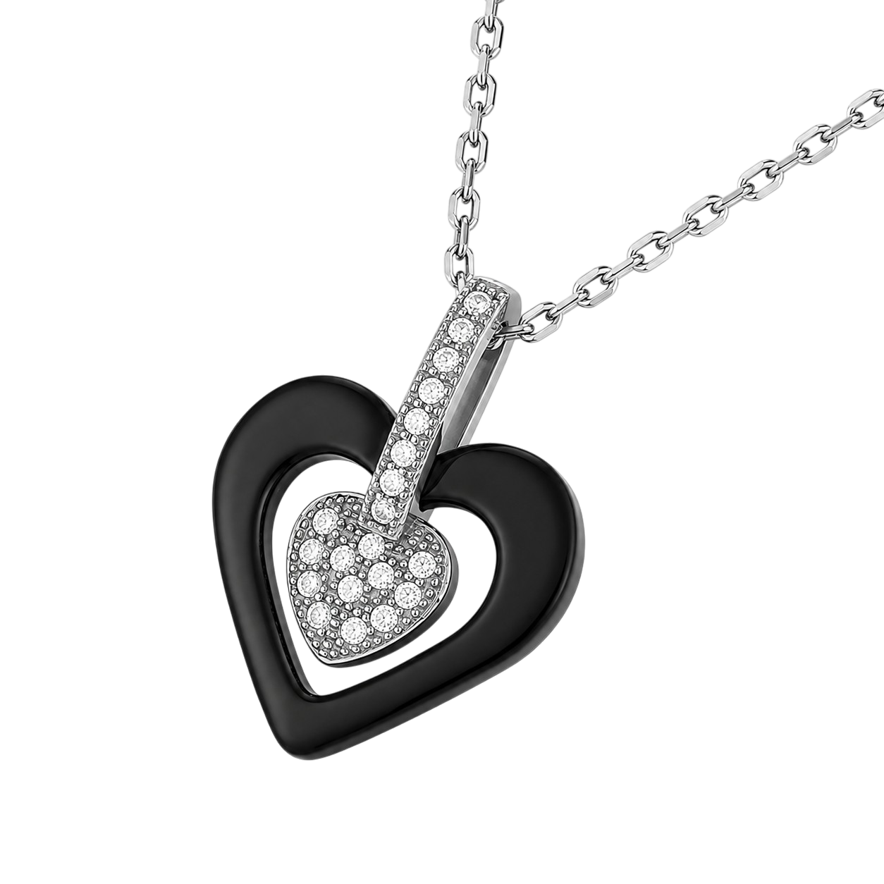 Collier Cœur Céramique Noire & Argent 925 Rhodié