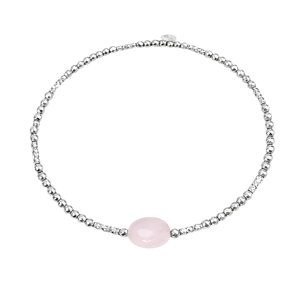 Bracelet en Argent 925 Rhodié & Quartz Rose