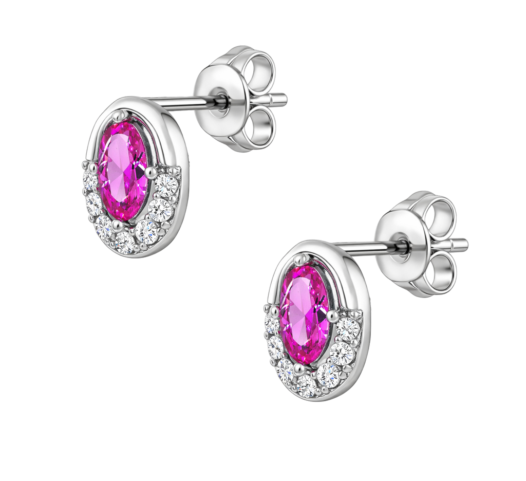 Boucles d’Oreilles Ovales Argent 925 Rhodié & Zirconium Rose