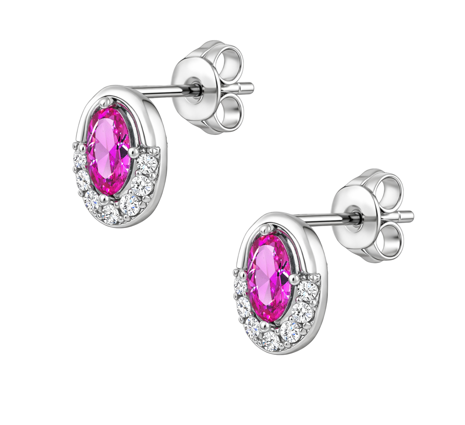 Boucles d’Oreilles Ovales Argent 925 Rhodié & Zirconium Rose