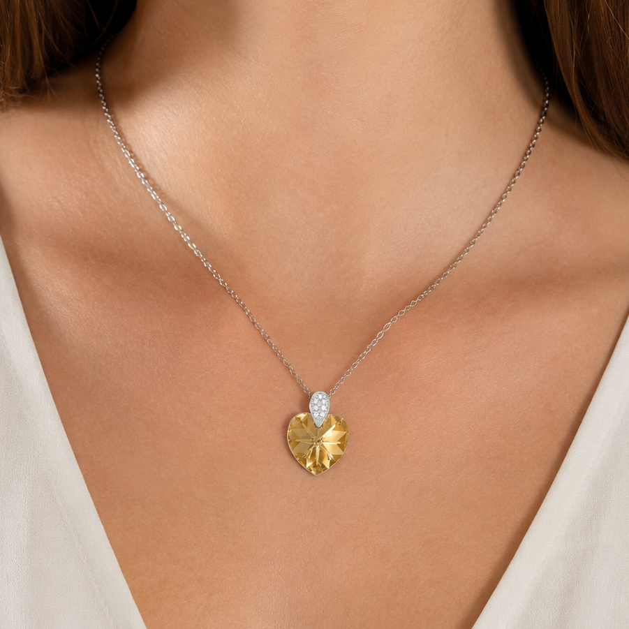 Collier Cœur Cristal & Zirconiums en Argent 925 Rhodié