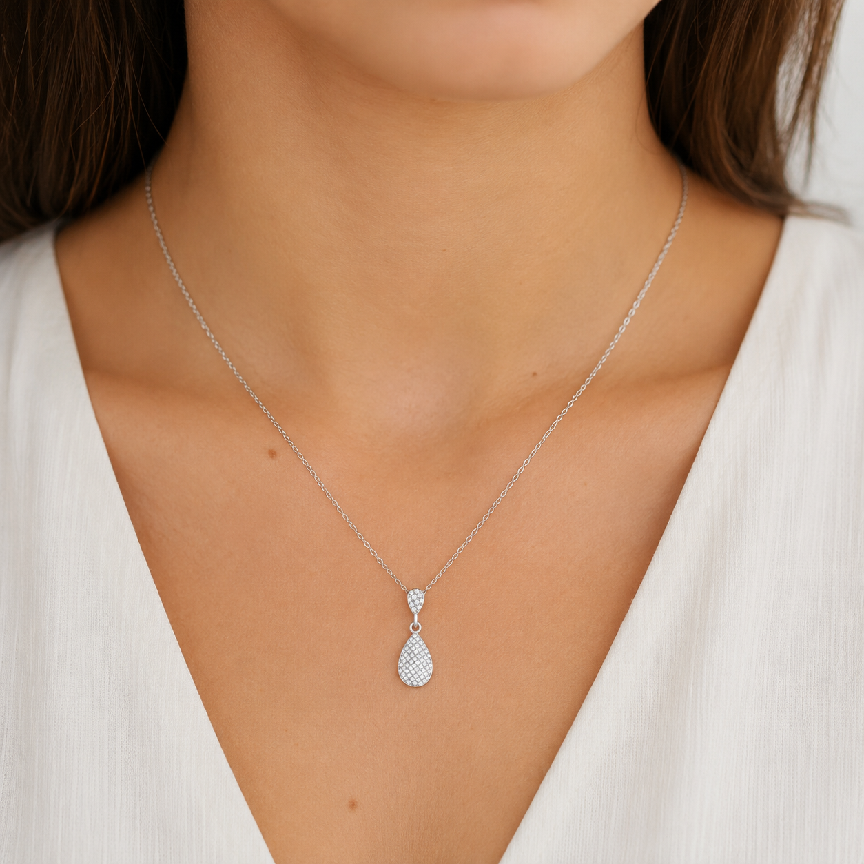 Collier goutte pavée en Argent 925 rhodié & Zirconiums – Orinae