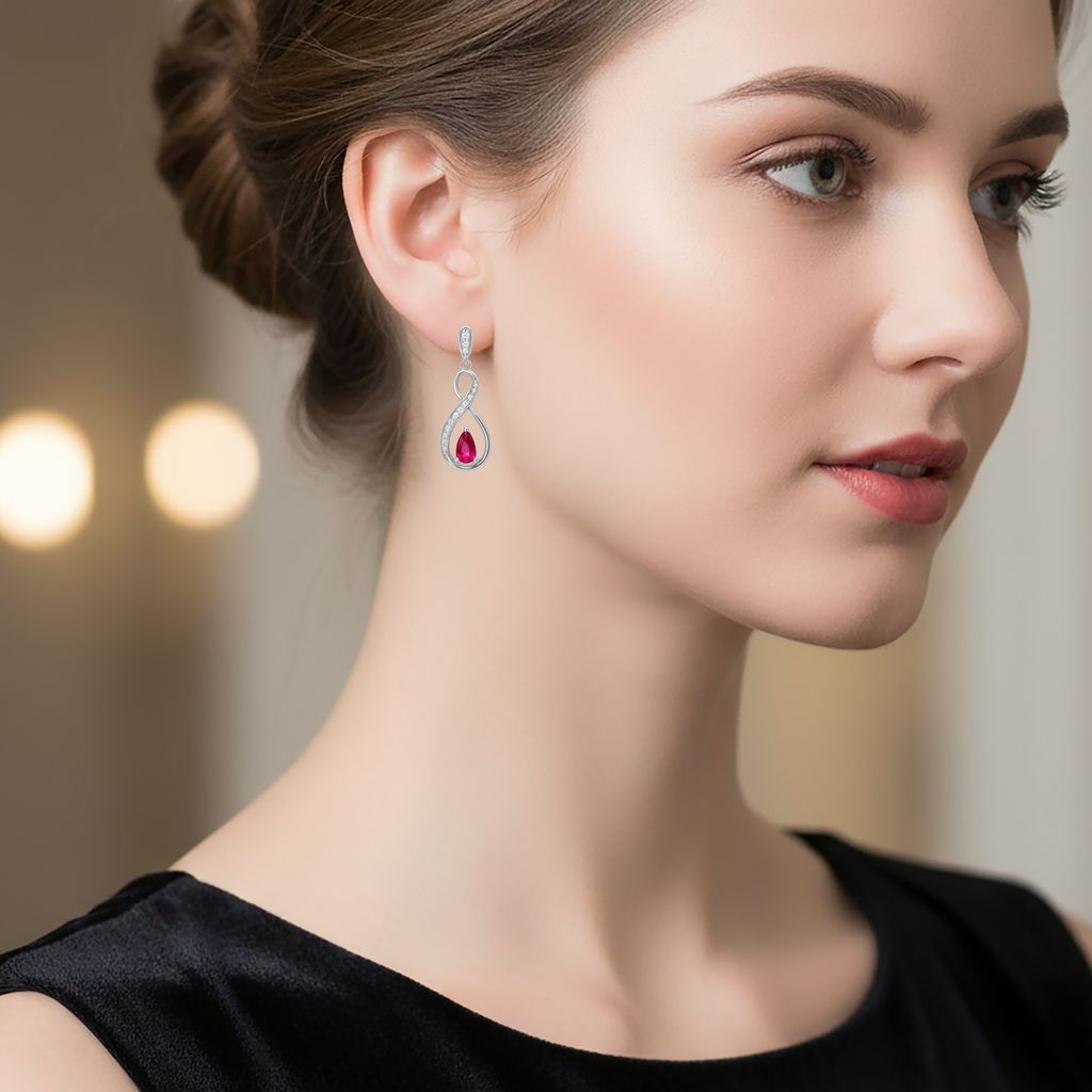 Boucles d’oreilles en argent rhodié – Zirconiums blancs & pierre rose poire | Élégance Infinity
