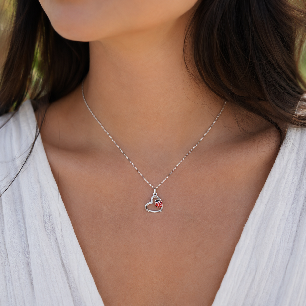 Collier Coccinelle Cœur en Argent 925 Rhodié & Laque Rouge