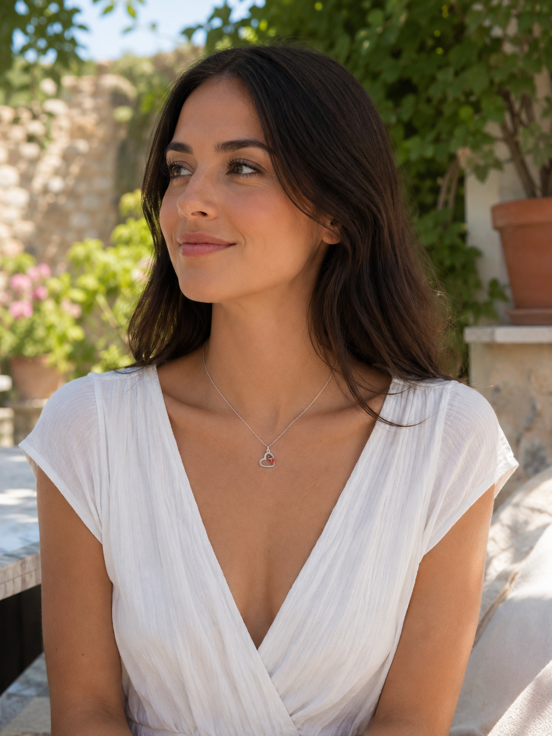 Collier Coccinelle Cœur en Argent 925 Rhodié & Laque Rouge