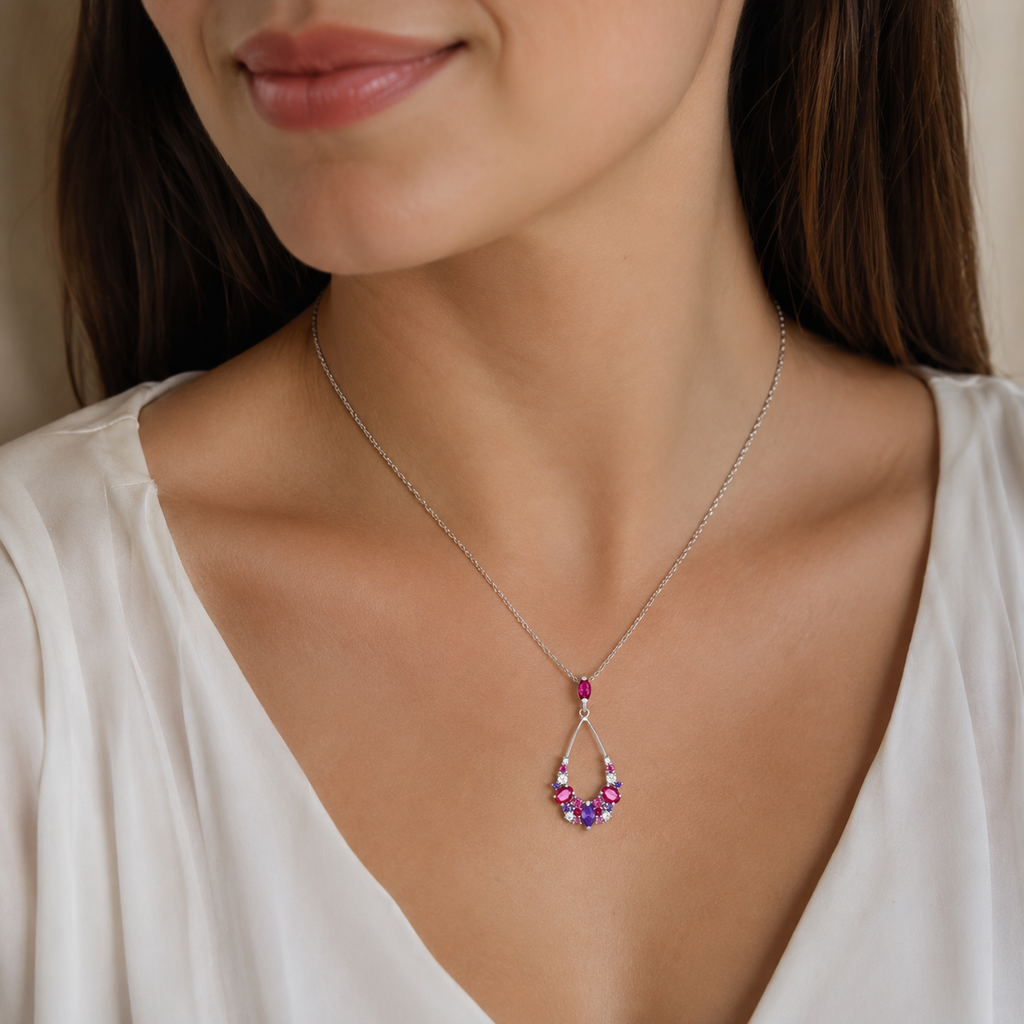 Collier Argent 925 Rhodié & Zirconiums Multicolores