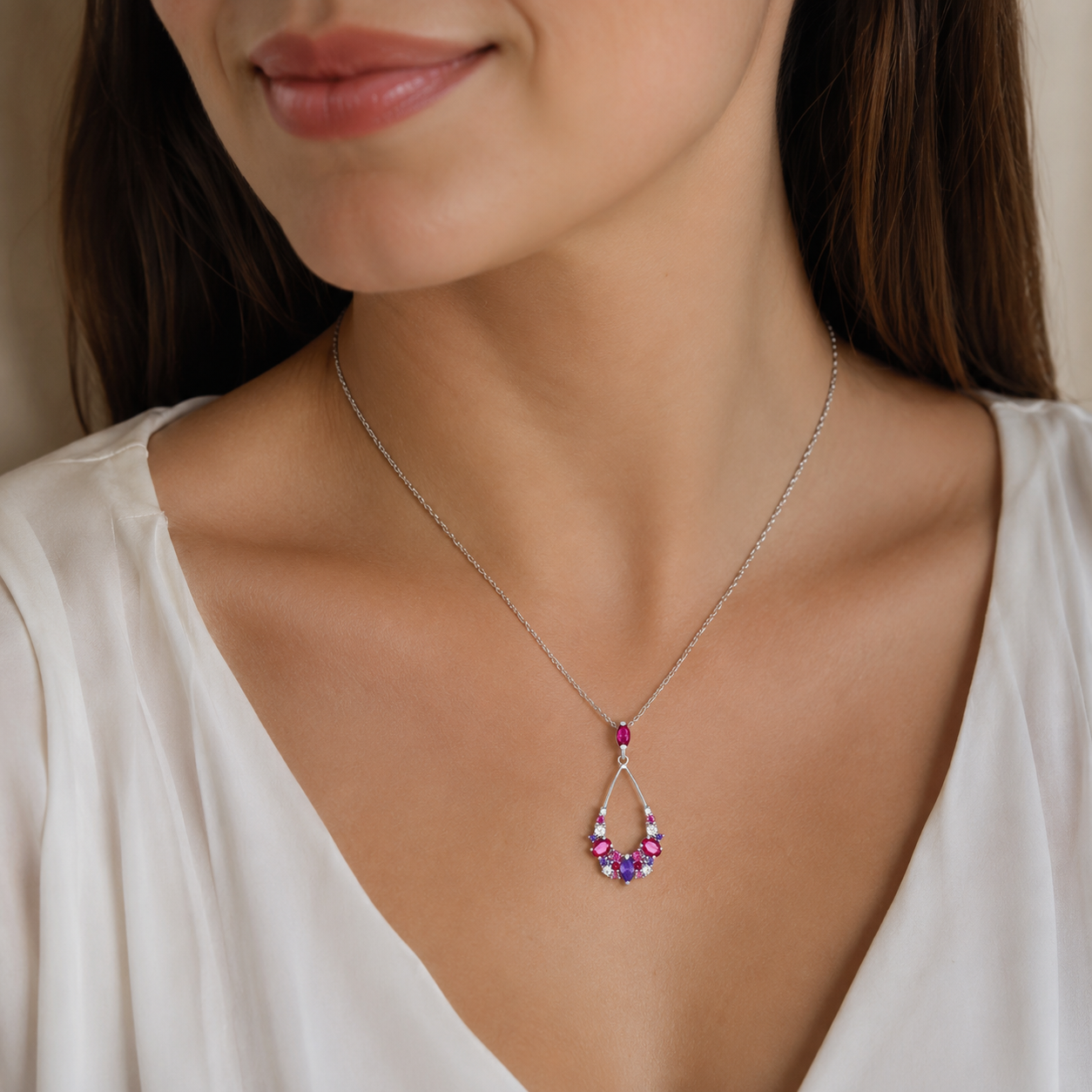 Collier Argent 925 Rhodié & Zirconiums Multicolores