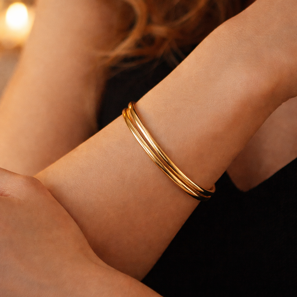 Bracelet 2 Anneaux Entrelacés – Plaqué Or 18 Carats