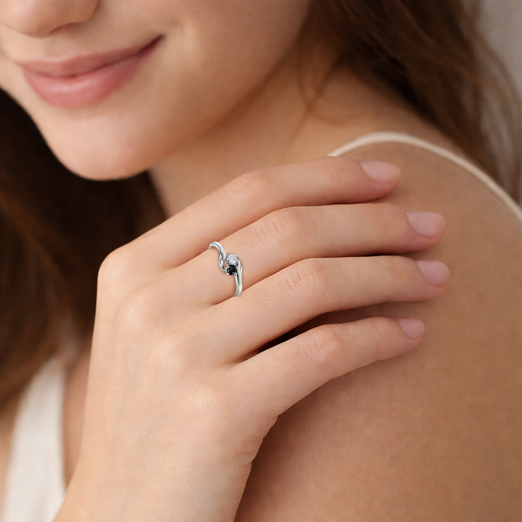 Bague Argent 925 Rhodié Zirconium & Saphir – Élégance Bicolore