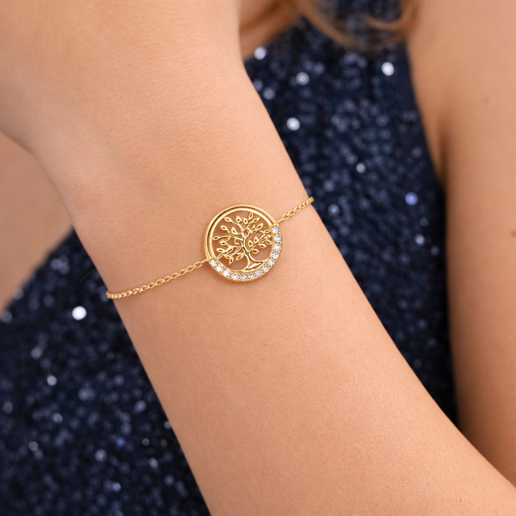 Bracelet Arbre de Vie en Plaqué Or 18 Carats & Zirconium