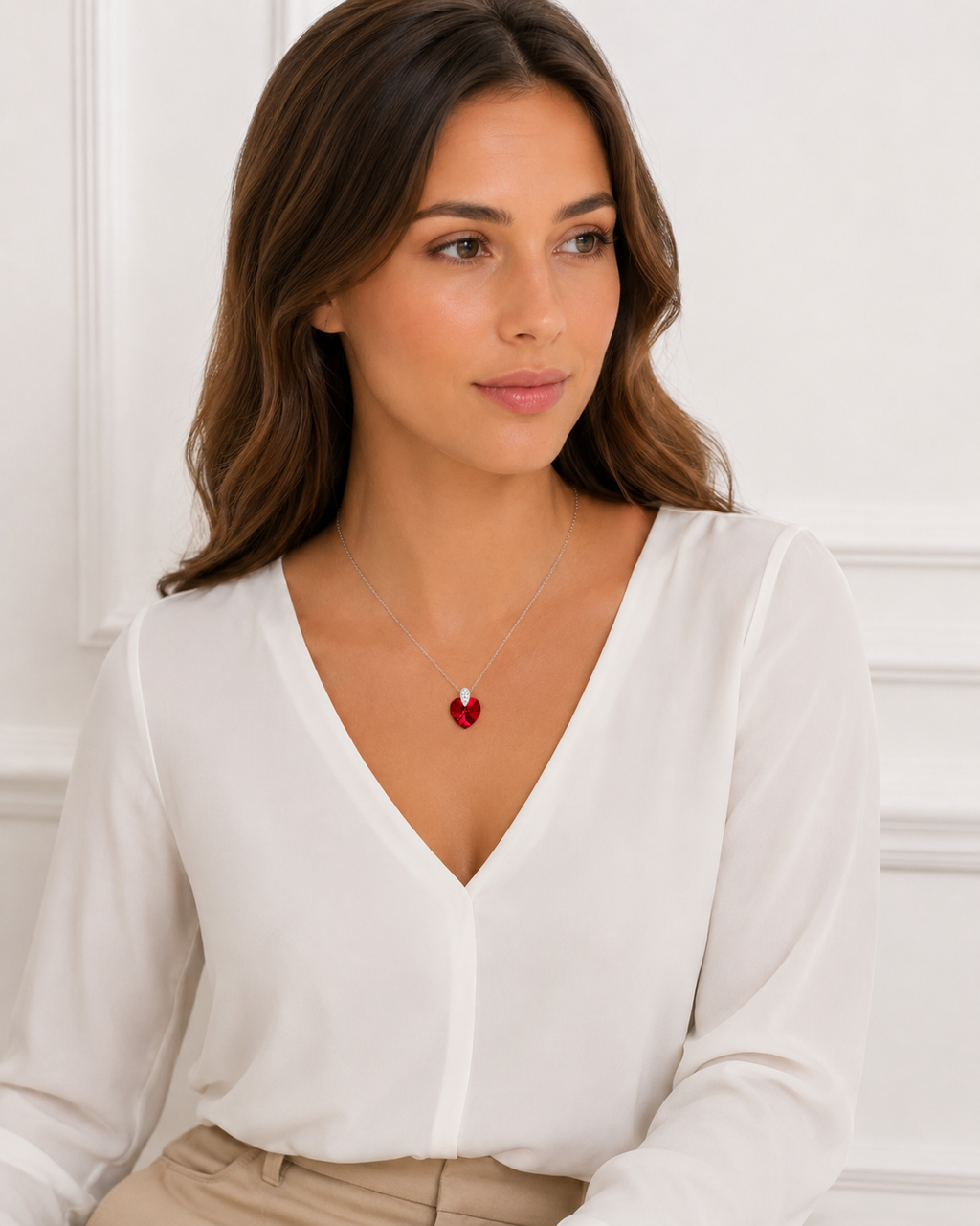 Collier Cœur Cristal rouge & Zirconiums en Argent 925 Rhodié