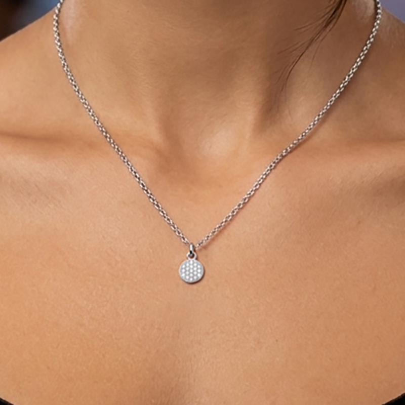 Collier Pastille Pavée – Argent 925 Rhodié & Zirconiums
