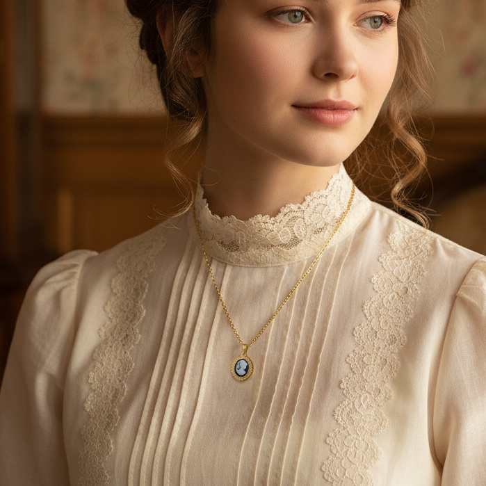 Collier Camée noir – Plaqué Or - Élégance intemporelle & charme vintage