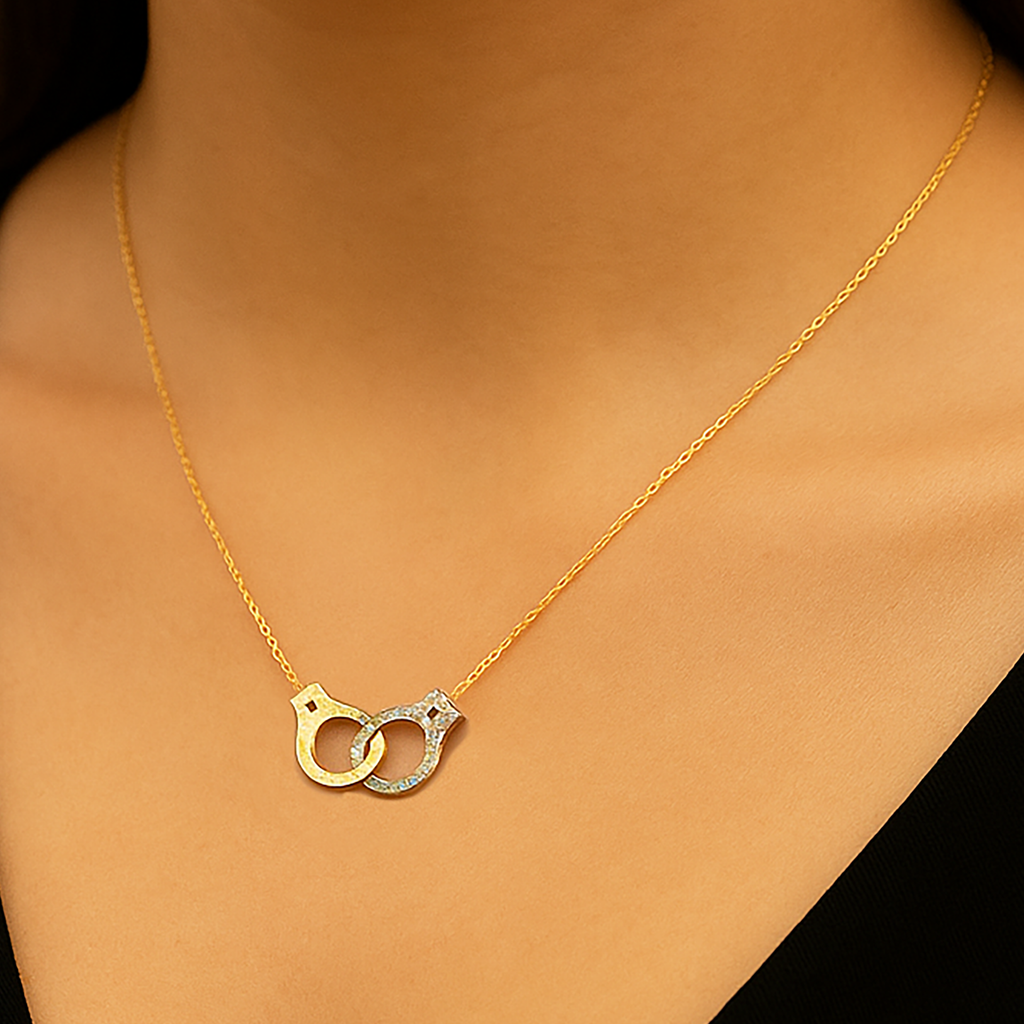 Collier Menottes Plaqué Or – Zirconium Étincelant | Chaîne 40 cm + 5 cm