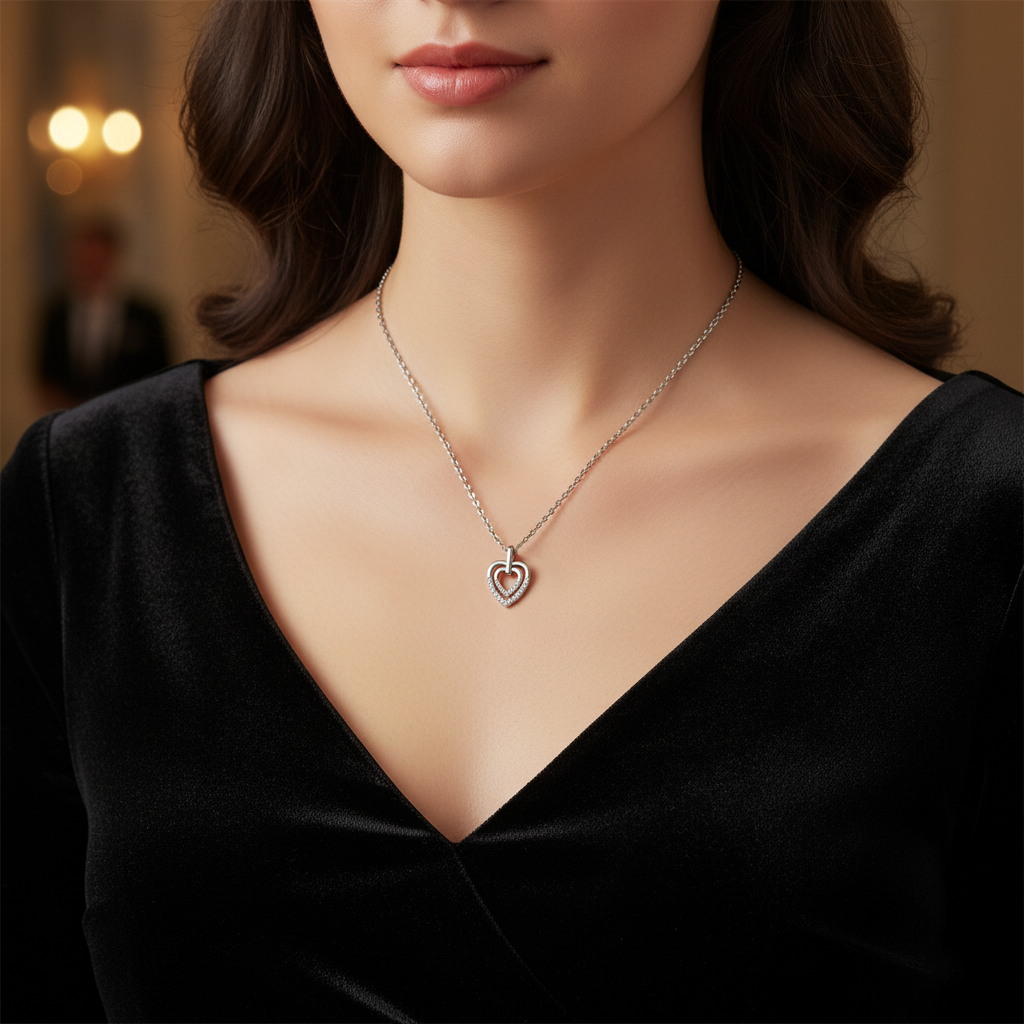 Collier Cœurs Entrelacés en Argent 925 Rhodié & Zirconium