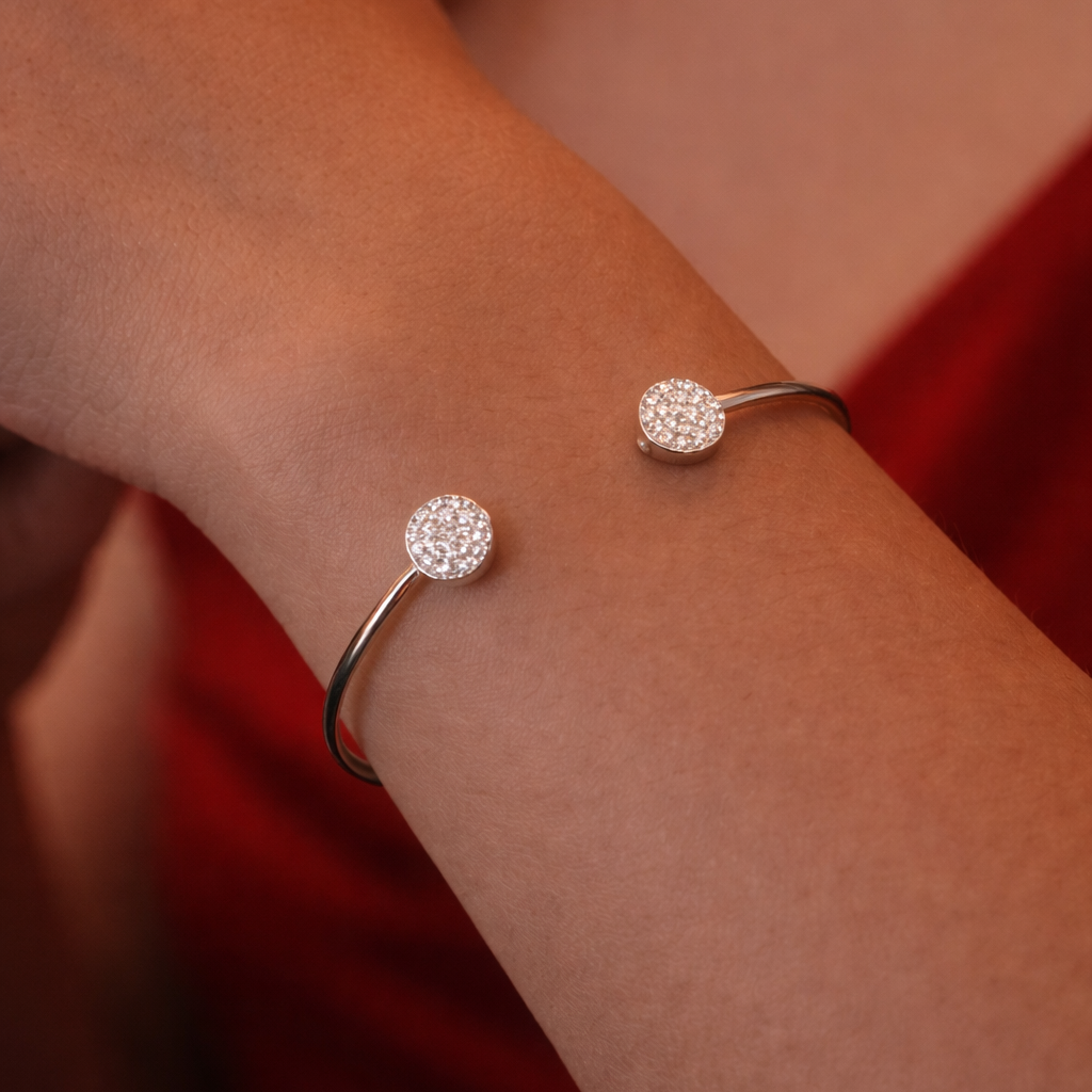 Bracelet Jonc Ouvert en Argent 925 Rhodié & Zirconiums