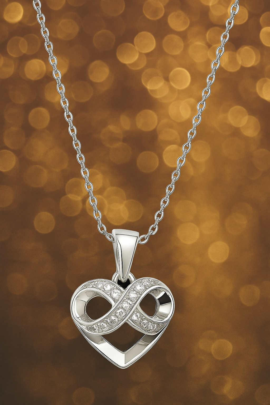 Collier Cœur & Infini en Argent 925 Rhodié – Zirconiums Étincelants