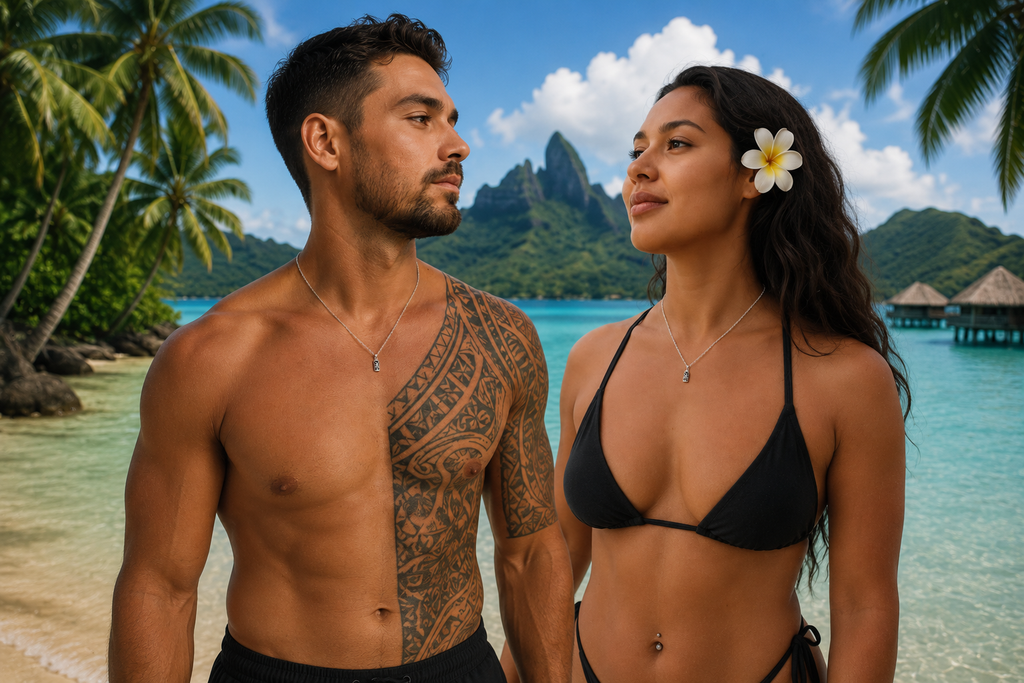 Collier Tiki en Argent 925 Rhodié & Onyx Synthétique
