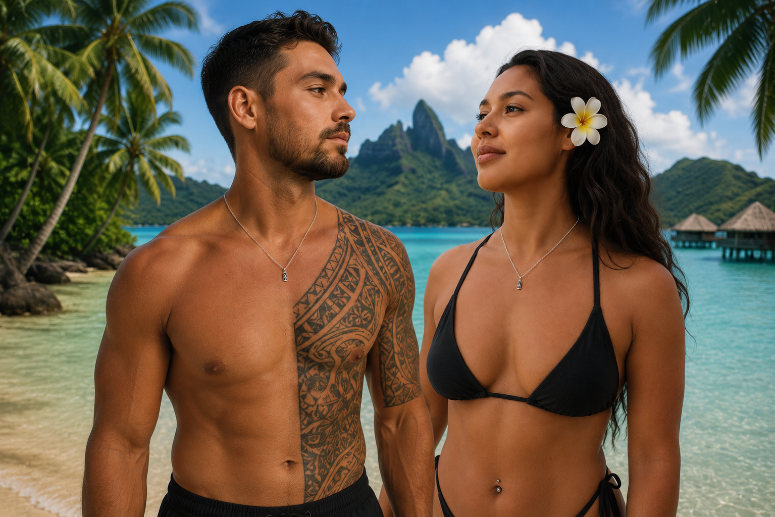 Collier Tiki en Argent 925 Rhodié & Onyx Synthétique