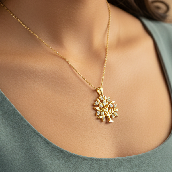 Collier Arbre de Vie – Plaqué Or 750‰ – Chaîne 40 cm + 5 cm • Bijou Symbolique & Élégant