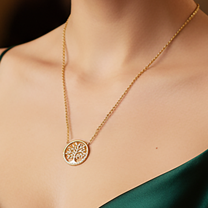 Collier Arbre de Vie – Plaqué Or & Zirconium | Chaîne 40 + 5 cm