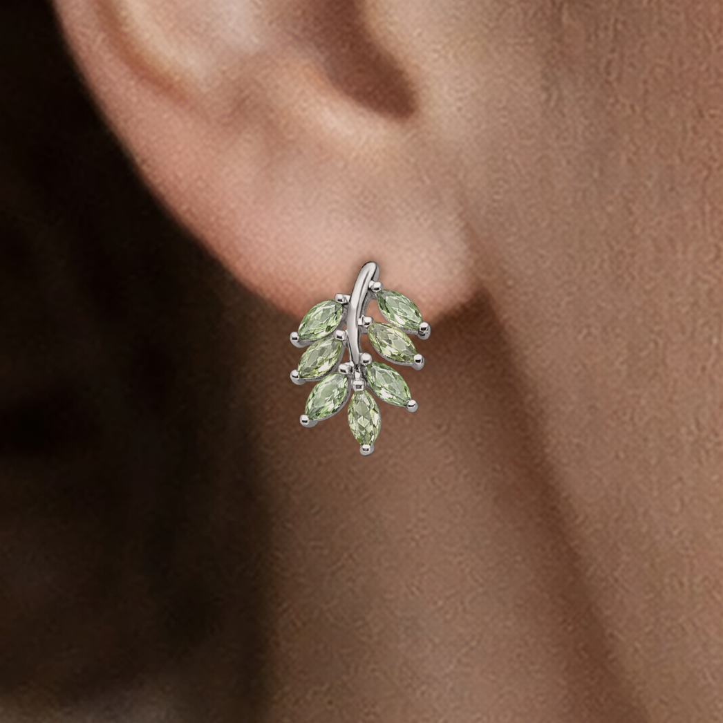 Boucles d’oreilles Feuillage en Argent 925 Rhodié & Zirconium Vert