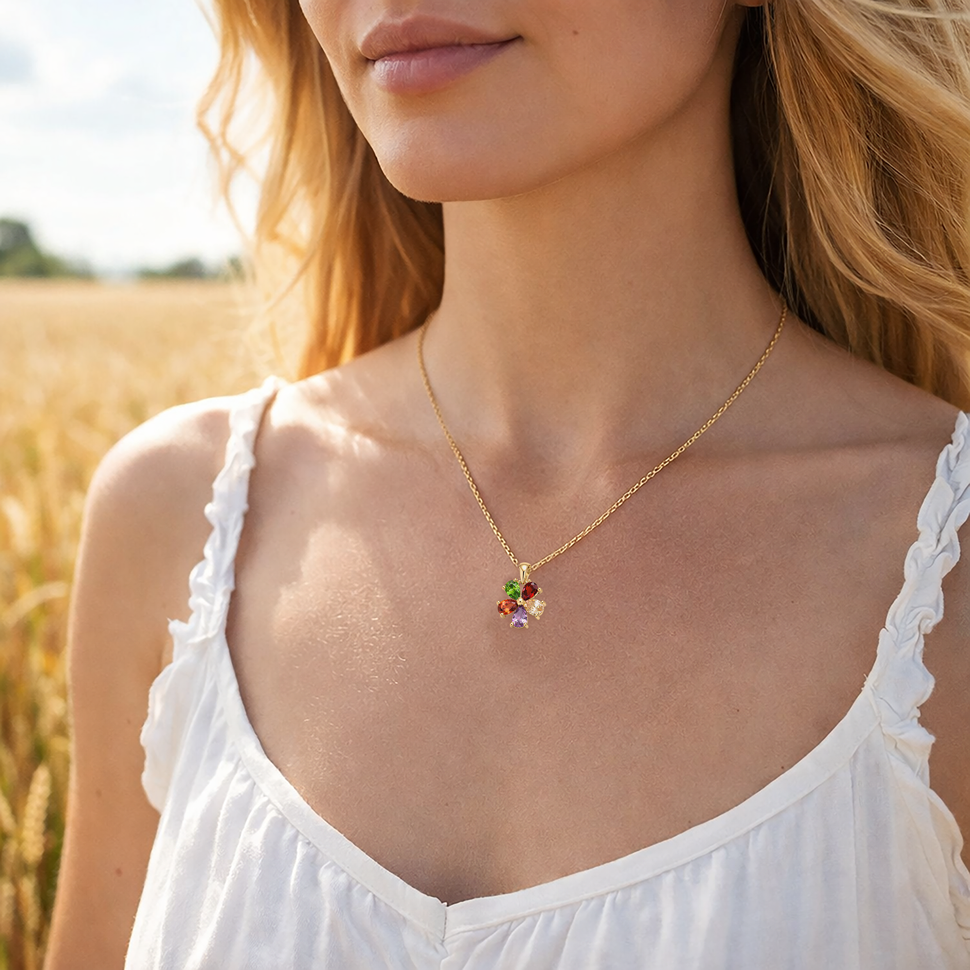 Collier Fleur Multicolore – Plaqué Or 18 Carats & Zirconium